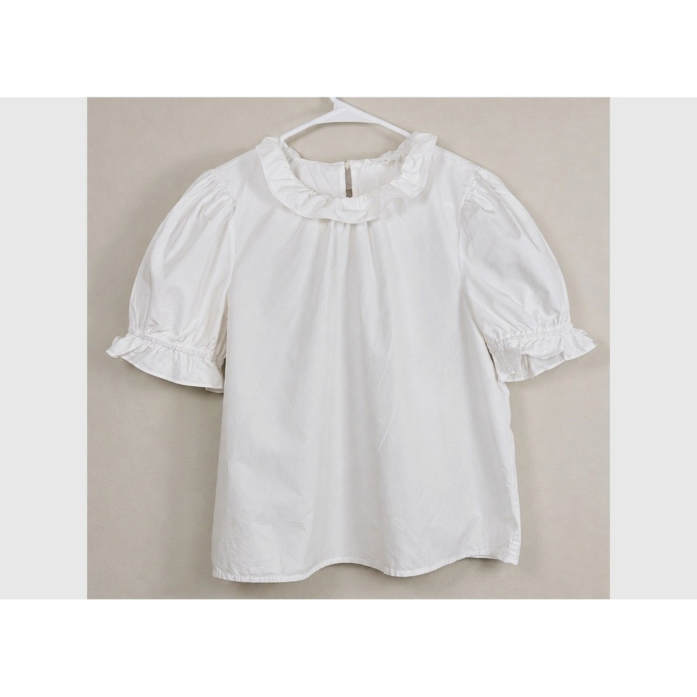 THML Ruffle Collar Puff Sleeve Top Women Size M White Victorian Ren Faire Goth